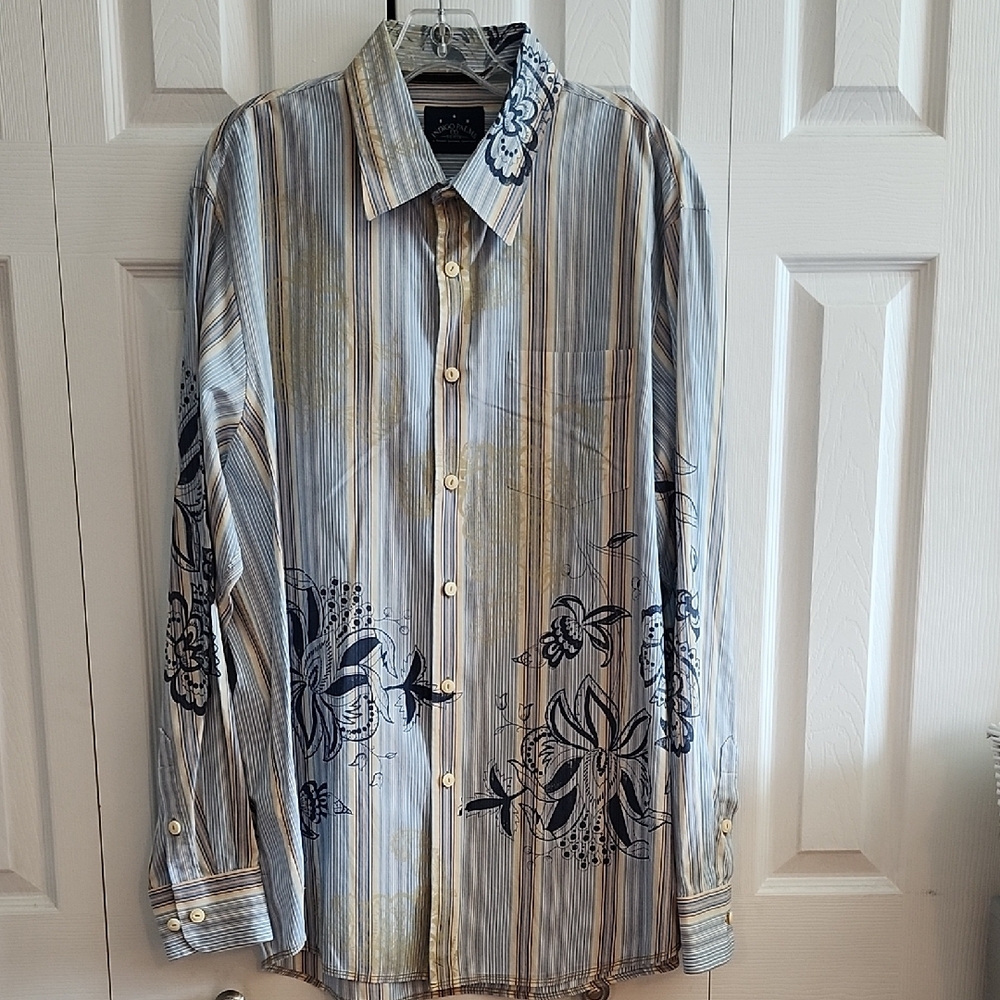 Indigo Palms Tommy Bahama Striped Floral Multi Color Button Down Shirt